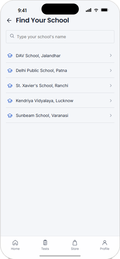 Gems Edge app — find school screen